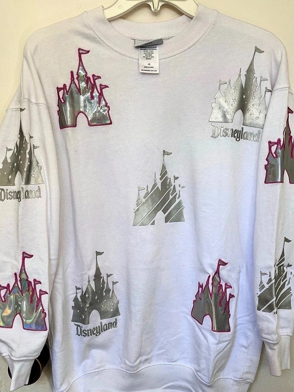 Disney Disneyland White Holographic Castle Sweatshirt Graphic Size XS